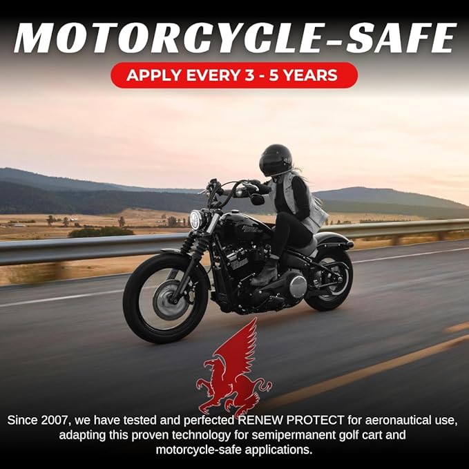 RENEW PROTECT - SATN, Lasts Months - Years, Tire & Trim Treatment, Low - Mid Shine, Floor Mat- RV- 100% Motorcycle-Safe, Ceramic-Hybrid Protectant, Wash-Proof, 5 min Dry-Seal 16oz