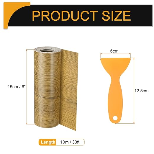 HARFINGTON Wood Grain Repair Tape 6 Inch x 33ft Self Adhesive Repair Patch Tape Simulated Wooden Floor Tapes with Plastic Scraper for Tables Doors Windows Furniture, Yellow Teak