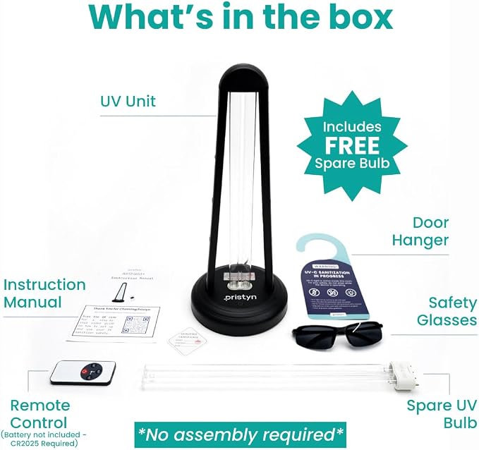AirShield+ UV Light Sanitizer for Whole Room, UVC Lamp with Remote Control, 3 Timer Settings & Auto Safety Shutoff, Spare Bulb Included, Portable Ultraviolet Light for Home & Office