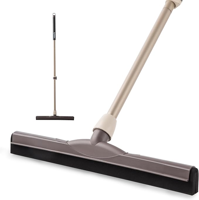 Eyliden Floor Squeegee for Water Removal, 17-inch EVA Dual-Layer Blade | Won’t Scratch Floors, Quick Water/Soap Removal in One Pass, for Kitchen, Bathroom, Tile, Hardwood, Telescoping Long Handle