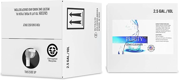 Purity Eyeglass Lens Cleaner - Refill Lens Cleaning Cubitainer - Safe for All Lenses (AR Coated Included), Eyeglasses and Screens - Made in USA - Clear, 2.5gal