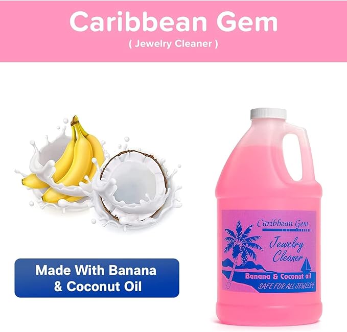 Caribbean Gem Banana & Coconut Oil Jewelry Cleaner (1/2 Gallon Refill) - Jewelry Cleaning Solution Gallon for All Gold, Silver, Diamonds, Rings, Gems & Precious Stones