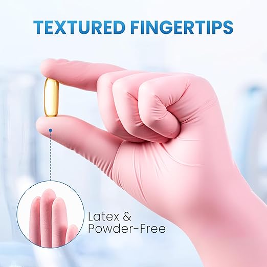 Borje Nitrile Disposable Gloves, Latex & Powder-Free, Food Safe, Cleaning, Esthetician, Cooking, Pink, Small, 100 Count