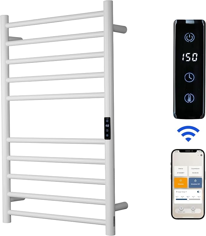 Electric Towel Rack with Voice Control for Alexa & Google Home,TUYA-Wall-Mounted Bathroom Heating Towel Warmer,Stainless Steel Material,31.5x20.08x4.41in,Plug-in,White,10 Bars