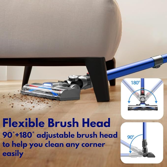 Cordless Vacuum Cleaners for Home, 45 Min Runtime, LED Headlights, 2-Speed, Telescopic Tube, Powerful Suction, Rechargeable, Lightweight & Versatile Household Essentials Stick Vacuum Cordless
