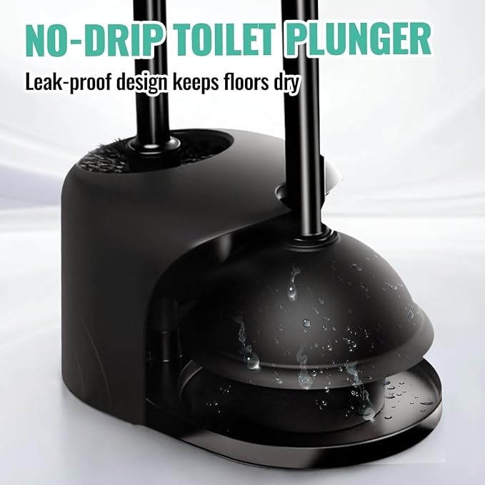 2 Pack 4 in 1 Toilet Brush and Plunger Set with Crevice Cleaning Brush, Toilet Plunger and Brush Set with Extra Long Handle, Plungers for Bathroom Accessories, Toilet Plunger with Holder, Dark Black