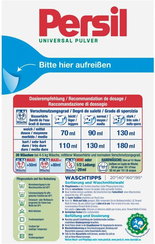 Persil Universal Detergent Powder (20 Loads | 2.6 lbs | 1.2 kg) - All-in-one Solution For Deep Clean Laundry And Freshness For The Machine