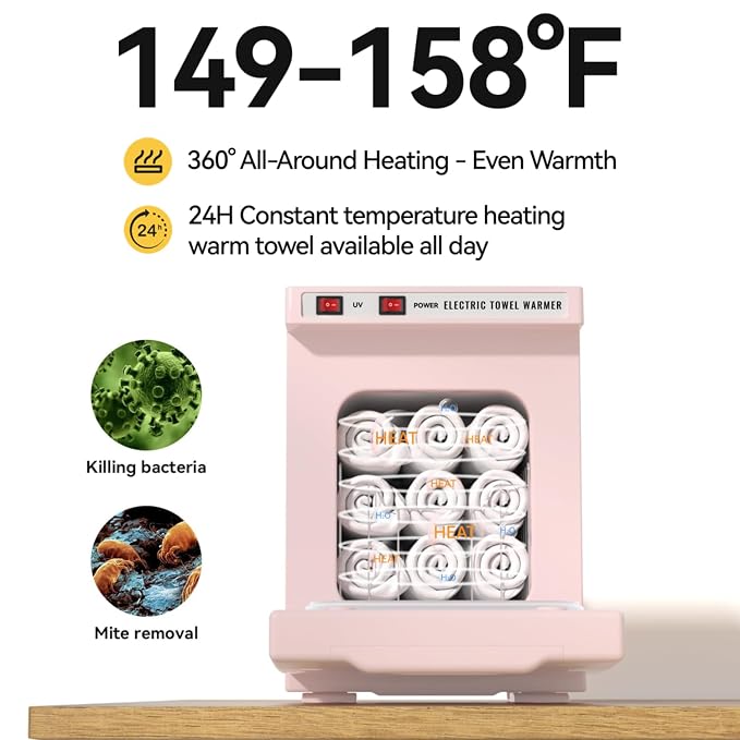 Towel Warmer 5L-Pink, 2-in-1 Professional Mini Small Hot Towel Warmer for Spa, Facial Towel Cabinet for Solo Estheticians, Small Salons & Home Spa (Fits 10-15 Washcloths 6-9 Towels)