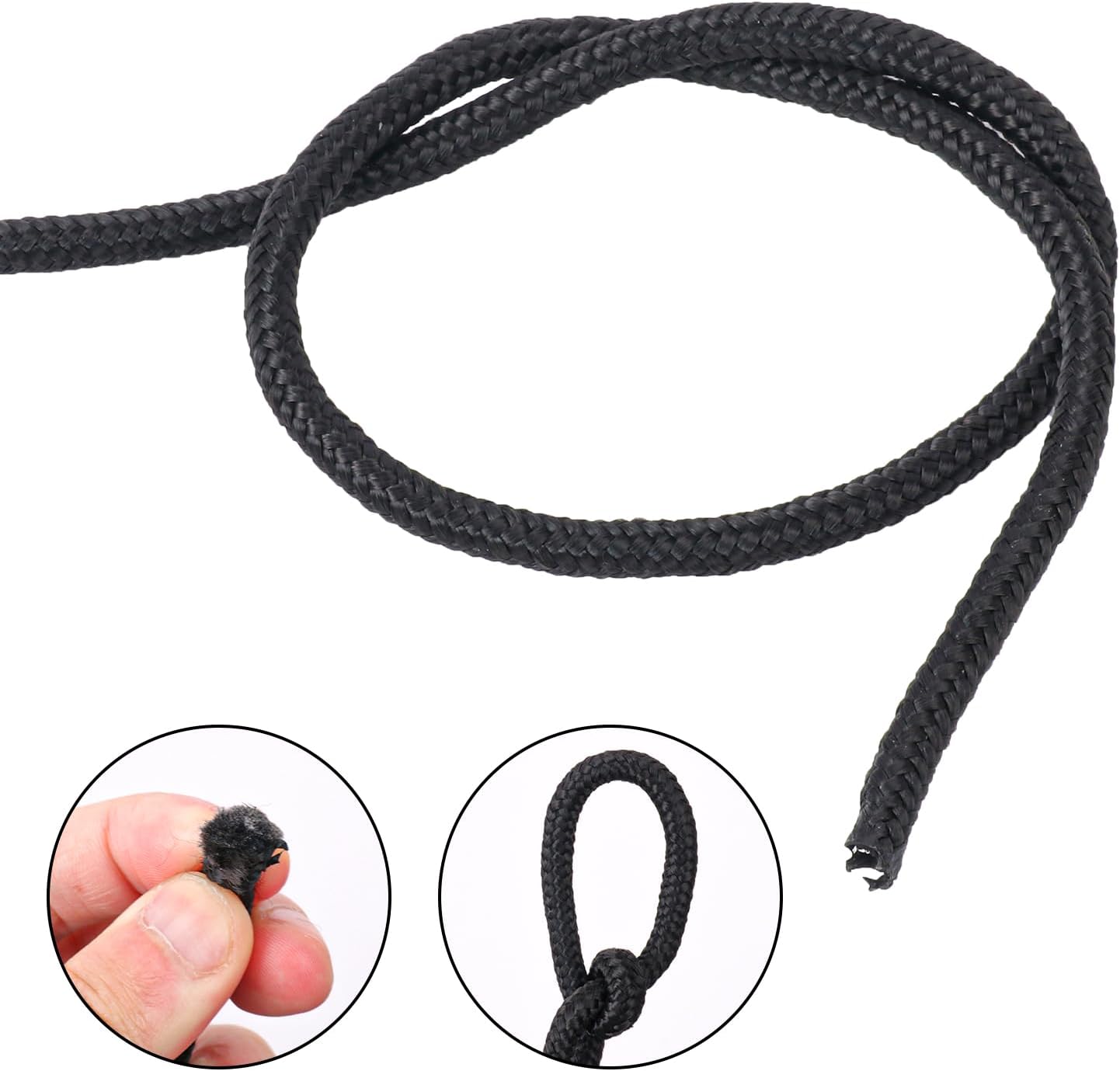 500 Feet 1/4 Inch Black Polyester Rope, 6 mm Polypropylene Utility Rope for Kayaking, Camping, Home Decor