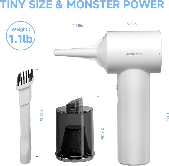 REIKIYA Portable Air Duster 150000RPM Super Power, 18000Pa Cordless Vacuum Cleaner Rechargeable Handheld Pump with LED Light, Adjustable Dust Blower for Computer Keyboard Car House Outdoor