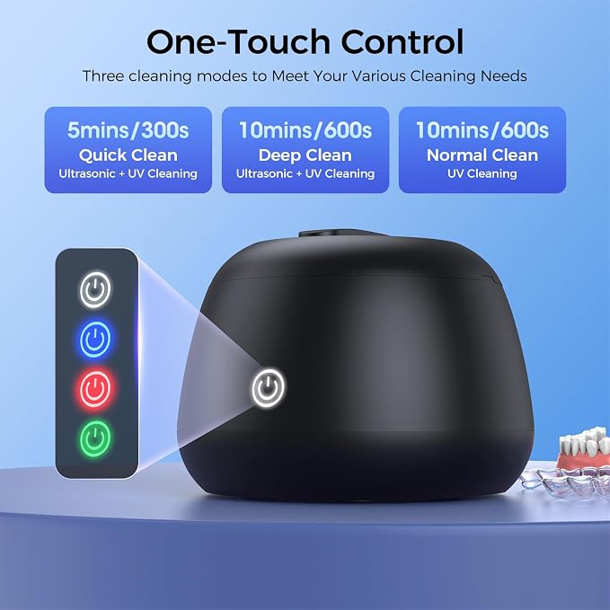 CALOTO Ultrasonic Retainer Cleaner Machine, 52kHz Ultrasonic Denture Cleaner for Night Guards, Braces, Aligner, Toothbrush, Jewelry and More, Dental Cleaning Pod with Digital Timer & 250ML, Black