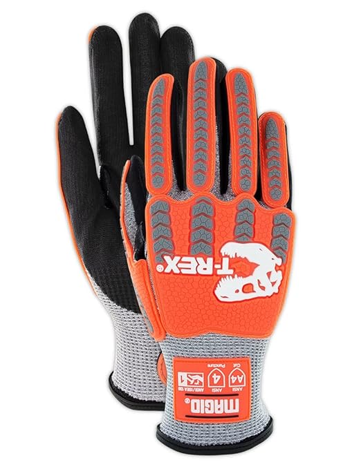 MAGID T-REX Flex Series ANSI A4 Foam Nitrile Coated Impact Gloves, 12 Pairs, Size 10/XL (TRX443)