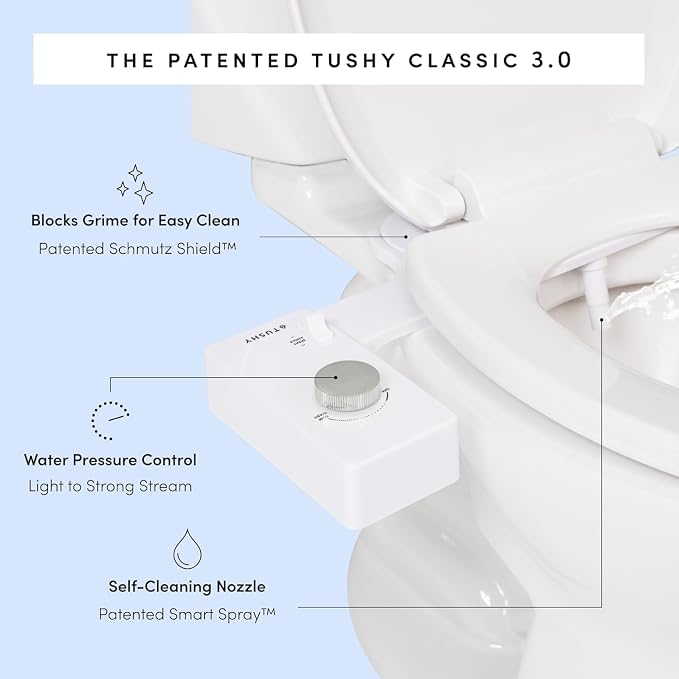 TUSHY Classic 3.0 Bidet Toilet Seat Attachment - a Non-Electric Self Cleaning Water Sprayer with Adjustable Water Pressure Nozzle, Angle Control & Easy Home Installation (Biscuit/Bamboo)