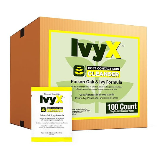 CoreTex Ivy X Post-Contact Poison Ivy Wipes - Pack of 100 Single-Use Treatment Wipes to Assist in Removal of Rashes - Also Works on Poison Oak & Sumac Oils - Travel Size Rash Remover