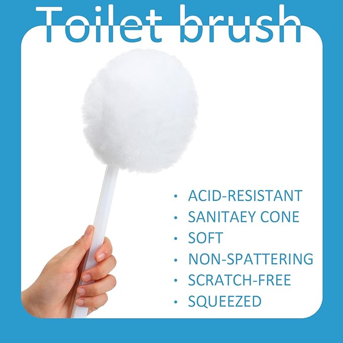 Eaasty Toilet Bowl Brush with Long Plastic Handle Bulk Disposable White Soft Swab Toilet Bowl Cleaners Mop with Silk Cotton Brush for Bathroom, 11 x 4.3 Inch(12 Pack)