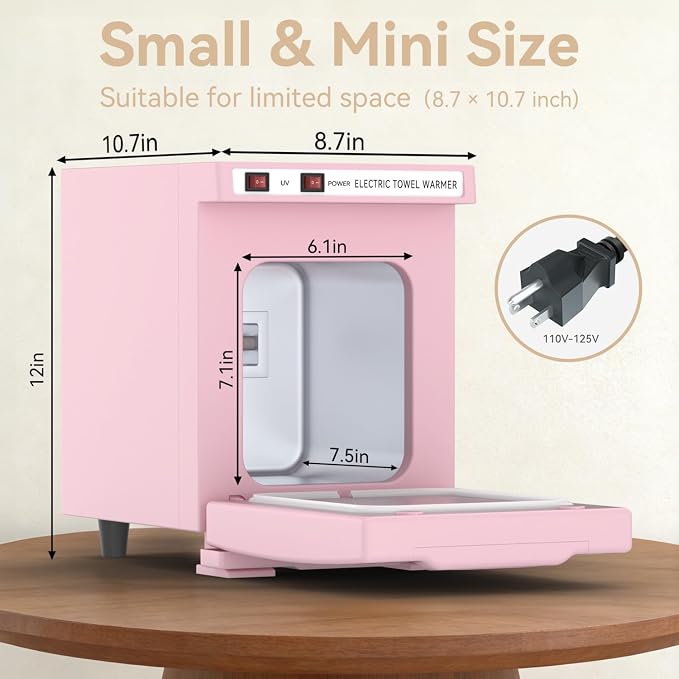 Towel Warmer 5L-Pink, 2-in-1 Professional Mini Small Hot Towel Warmer for Spa, Facial Towel Cabinet for Solo Estheticians, Small Salons & Home Spa (Fits 10-15 Washcloths 6-9 Towels)
