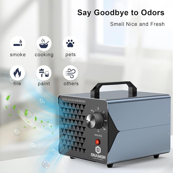 ONAMOR Ozone Generator 83,000mg - Ozone Machine for Home, Smoke, Car, and Pet Room. (Suitable for Area of 6,000 Square Feet) - Gray