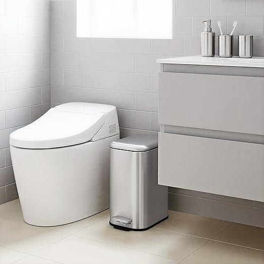 GarveeHome 3.2 Gal Slim Trash Can, Step Garbage Can with Soft-Close Lid, Stainless Steel Recycling Bin Waste Container with Removable Inner Bucket for Kitchen, Bathroom, Office, Silver