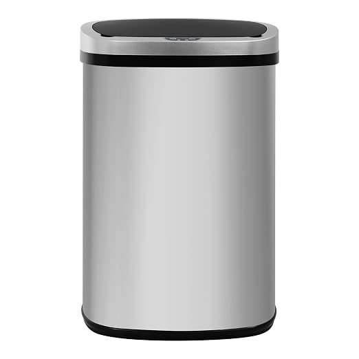 24/7 Shop at Home Freeway 13 Gallon Metal Household Trash Can Motion Sensor Lid for Kitchen, Silver