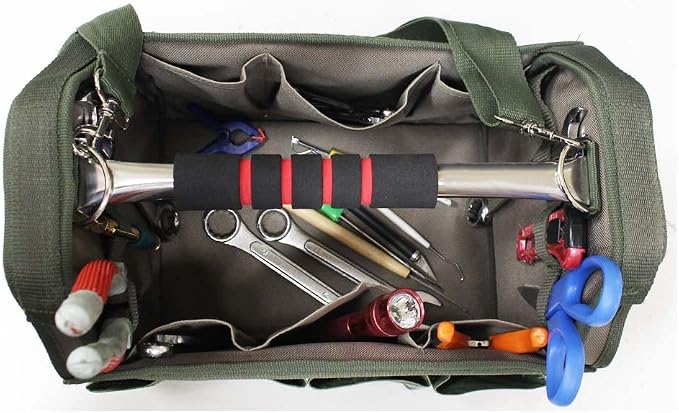RAVEN 12.5" Green Tool Carry-All | Premium Canvas with Multi-Pockets | Metal Handle & Rubber Feet | 12.5" x 9.5" x 8" | Best for Tools, Crafts & Supplies