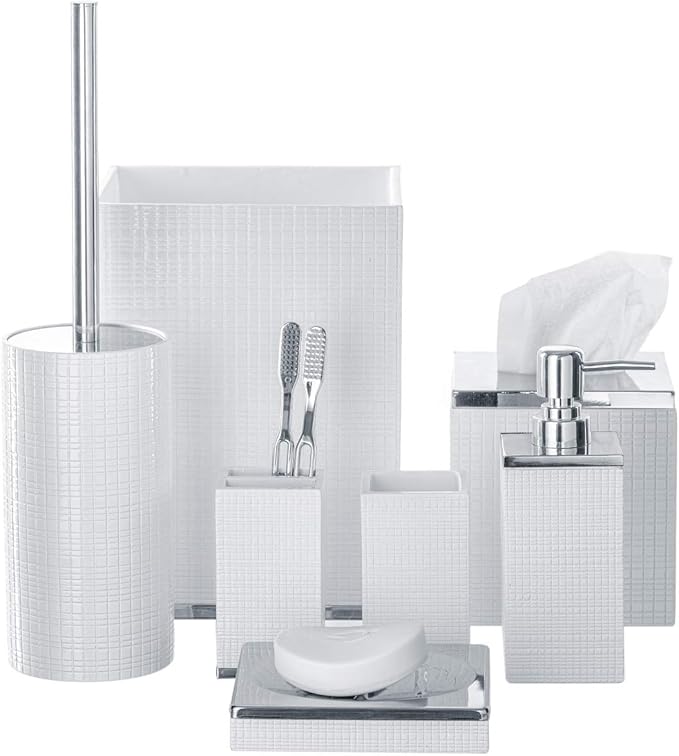 Creative Scents Estella White Toilet Brush Set - Decorative Bathroom Toilet Bowl Brush and Holder - Ventilated Toilet Cleaner Brush with Strong Bristles Rust Proof for Elegant Bathroom Accessories