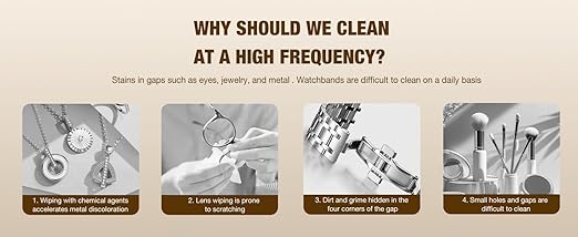 Ultrasonic Cleaner - 45KHz Ultrasonic Cleaner Machine for All Jewelry, Eyeglasses, Watch Straps, Retainer, Dentures. 16oz 304 Stainless Steel Tank with 4 Cleaning Modes, Gift for Wife,Mom,Daughter