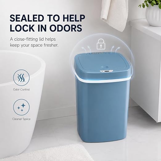 DZT-12-5S Smart Motion Sensor Trash Can 10.3 * 7.8 * 14.1inch | 0.3s Fast Opening, Auto Close & Touch-Free Operation for Home and Office (Blue)