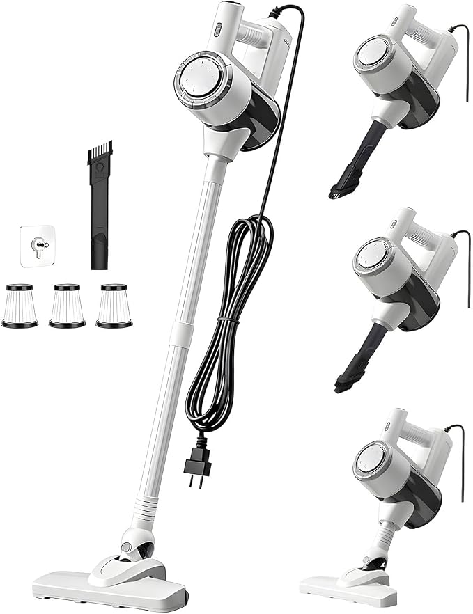 Corded Stick Vacuum Cleaner with 33 Feet Long Power Cable, 600W 17Kpa Handheld Vacuum Cleaner for Home, 1.5L Dust Cup, Removable Tube, HEPA Filter, for Hard Floor, Tiles