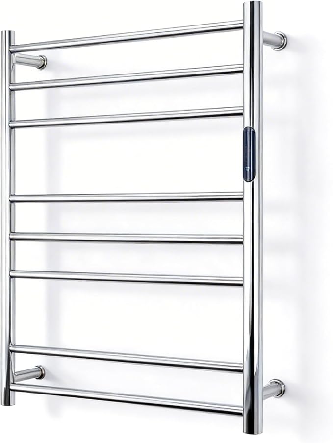 Luxury 8 Bars Towel Warmer Wall Mount Electric Plug-in/Hardwired Heated Towel Rack, Heated Towel Drying Rack with Timer & Temperature Multi-Level Adjustable (Mirror Polish Slivery, 8 Bars)