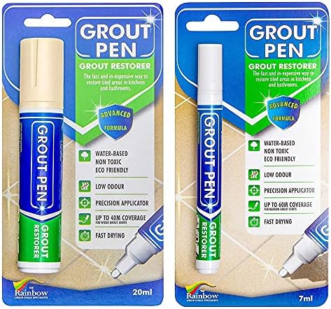 Grout Pen Tile Paint Marker: Waterproof Grout Colorant and Sealer Pen to Renew, Repair, and Refresh Tile Grout - Cleaner Coating Stain Pens - 2 Pack, 15mm Wide Cream and 5mm Narrow White Tip