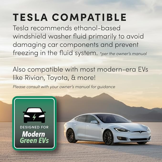 Clean Revolution EV Windshield Washer Fluid, 128oz, 100% Methanol-Free, Winter Ready up to -15F, Compatible with Electric Vehicles & Performance Cars