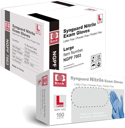 Basic Medical Blue Nitrile Exam Gloves (Case of 1,000) Large & Tub O Towels TW90 Heavy-Duty 90 Count Cleaning Wipes