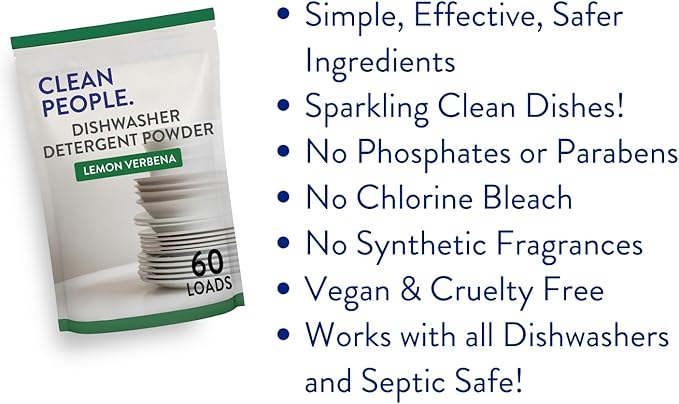 The Clean People Dishwasher Detergent Powder | Cuts Grease and Rinses Sparkling Clean | Residue-Free | Peppermint, 120 Load