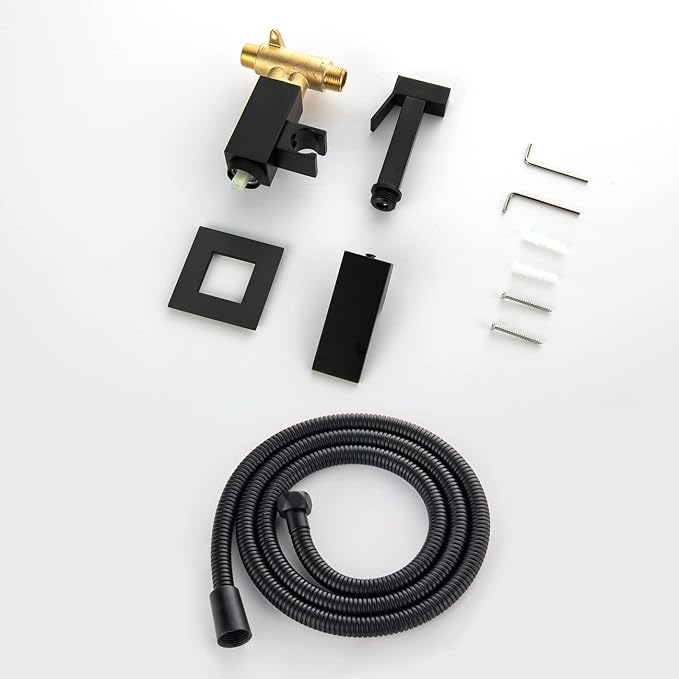 Handheld Bidet Sprayer Head Hot and Cold Mixing Kit Set Black Brass | Warm Water Value Mixer, Modern Square Design, Concealed Bidet Hand Held Sprayer Shattaf Bathroom Attachment For Toilet
