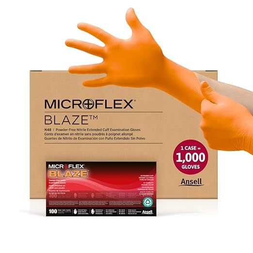 Ansell MICROFLEX Blaze N48 Exam Standard Gloves - Size 2XL, Orange (Case of 1000)