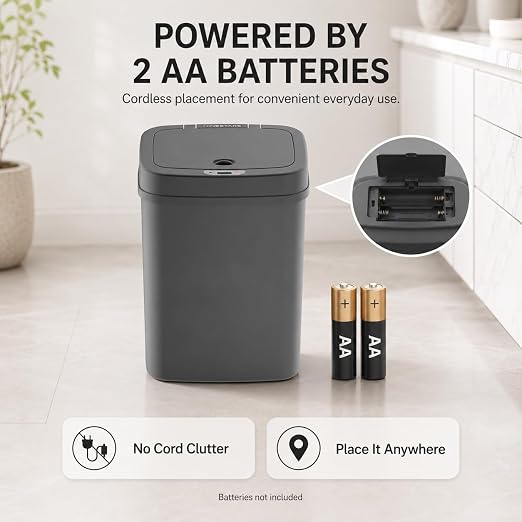 DZT-12-5S Smart Motion Sensor Trash Can 10.3 * 7.8 * 14.1inch | 0.3s Fast Opening, Auto Close & Touch-Free Operation for Home and Office (Black)