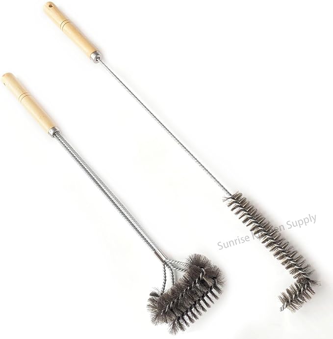 SUNRISE Fryer Brush with Long Handle (Stainless Steel, L and Double Brush)