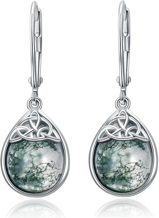 PELOVNY Celtic Knot Filigree Earrings for Women 925 Sterling Silver Moss Agate/Birthstone Infinity Earrings Birthday Christmas Jewelry Gifts for Mom Daughter Wife Sister
