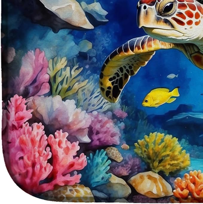 Caroline's Treasures Turtle and Reefs Dish Drying Mat Absorbent Dish Drying Mat Pad for Kitchen Counter Dish Drainer Mat for Countertop, 14 x 21", Multicolor