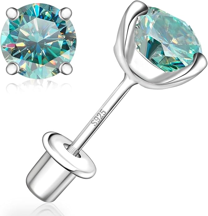 Moissanite Screw Back Earrings Studs - 0.2CT-4CT Moissanite Earrings for Women 925 Sterling Silver Piercing Real Colorful Moissan Hypoallergenic Jewelry Ear Stud Gifts