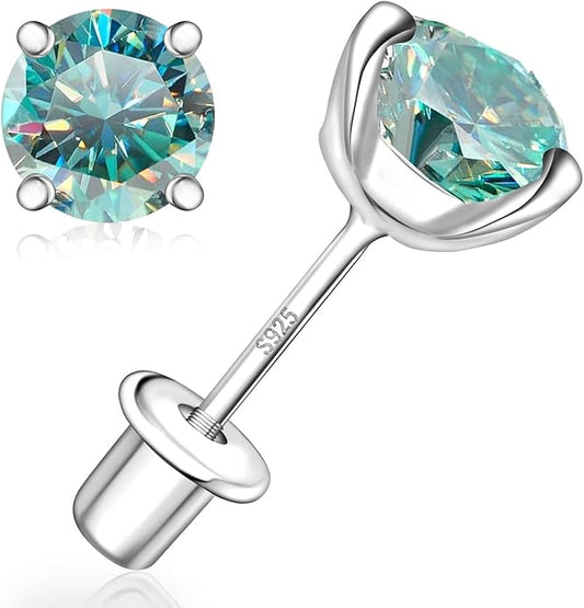 Moissanite Screw Back Earrings Studs - 0.2CT-4CT Moissanite Earrings for Women 925 Sterling Silver Piercing Real Colorful Moissan Hypoallergenic Jewelry Ear Stud Gifts