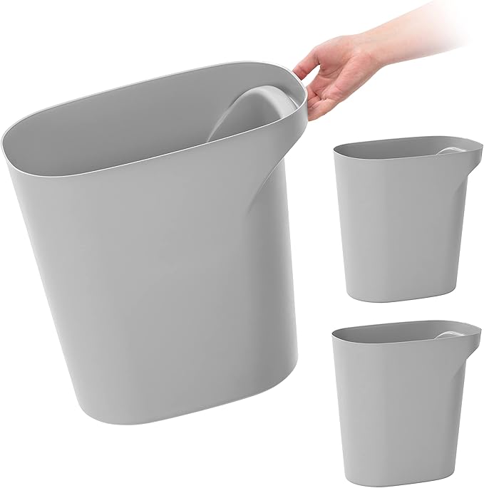 IRIS USA Small Trash Can Wastebasket with Handle, 6 Gallon / 24 Quart, 3-Pack, for Bathroom, Office, Bedroom, Under Sink, Kitchen, Garbage - Gray