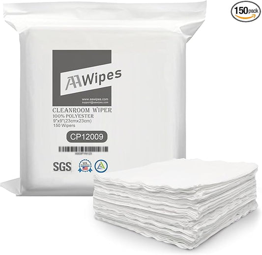 AAwipes Double Knit 100% Polyester Wipers Light Weight Version (120GSM, 9"X9", 150pcs/bag) Cleanroom Cloth Wipes Laser Sealed Edge, Ultra-soft (CP12009)