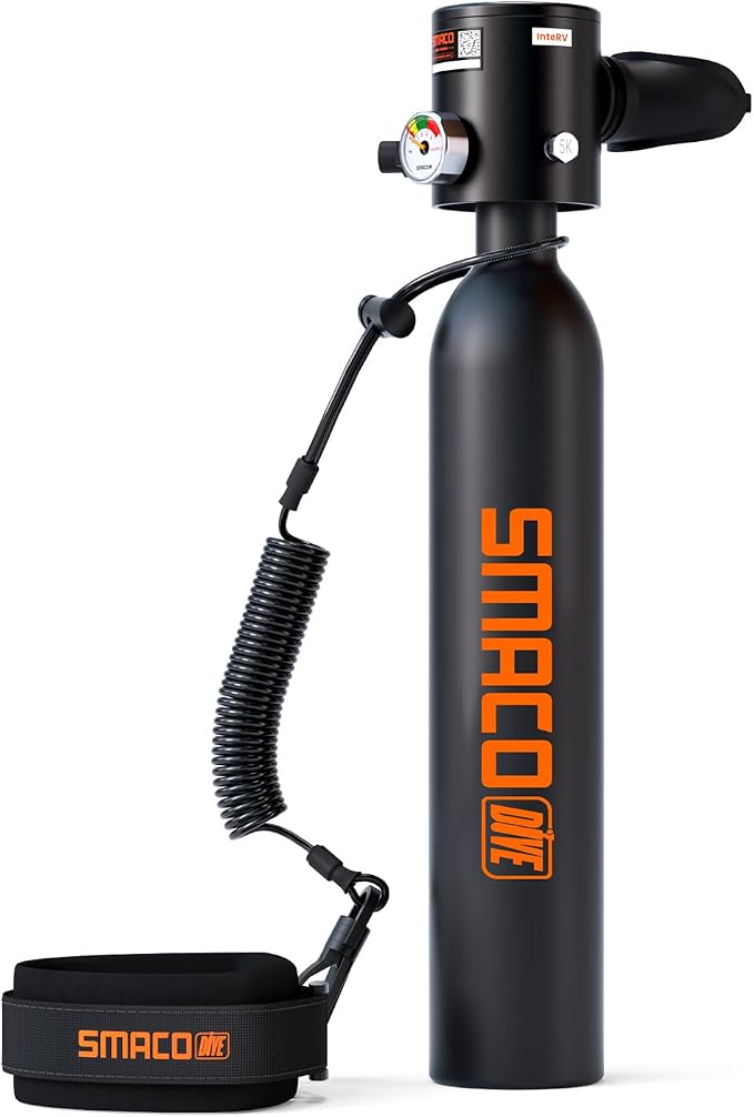 SMACO Mini Scuba Tank 0.5L Portable Small Diving Tank for Underwater Breathing Reusable Diving Cylinder Lung Air Tank for Emergency Rescue Boat Cleaning Backup Air Source Pony Bottle S300