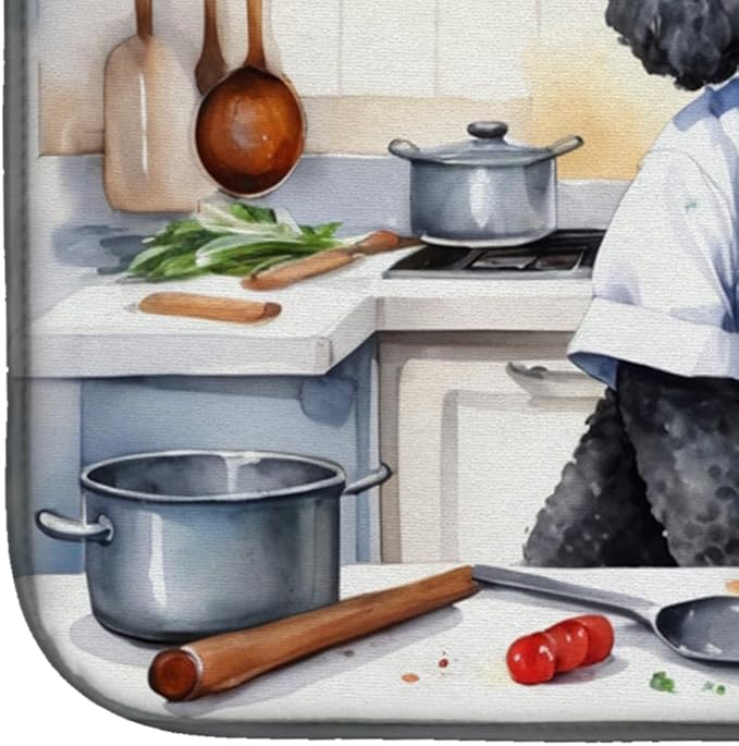 Caroline's Treasures DAC6302DDM Black Poodle The Chef Dish Drying Mat Absorbent Dish Drying Mat Pad for Kitchen Counter Dish Drainer Mat for Countertop, 14 x 21", Multicolor