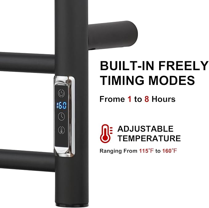 Heated Towel Racks for Bathroom, Wall Mounted Electric Towel Warmer Racks with Timer & Temperature Control, 8 Bar Stainless Steel Towel Heater for Bathroom, Matte Black, Plug-in