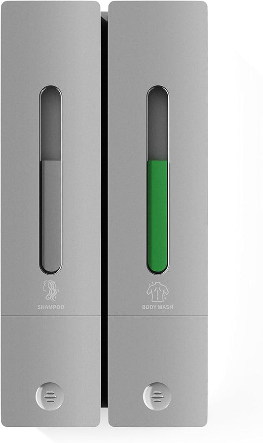 Shampoo and Conditioner Dispenser 2-Chamber Wall-Mounted Shower Soap Dispenser, No-Drill Installation, 800ML Capacity, Ideal for Bathrooms and Hotels (Silver)