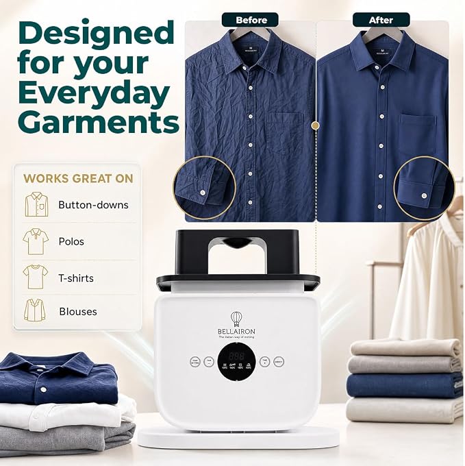 Bellairon - The Original Automatic Ironing Machine for Clothes. Hot Air Garment Dryer & Hands-Free Wrinkle Remover for Shirts & Pants | No Iron, No Ironing Board | Sizes S–3XL