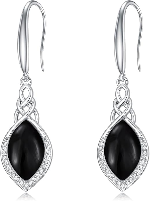 PELOVNY Celtic Knot Filigree Earrings for Women 925 Sterling Silver Moss Agate/Birthstone Infinity Earrings Birthday Christmas Jewelry Gifts for Mom Daughter Wife Sister