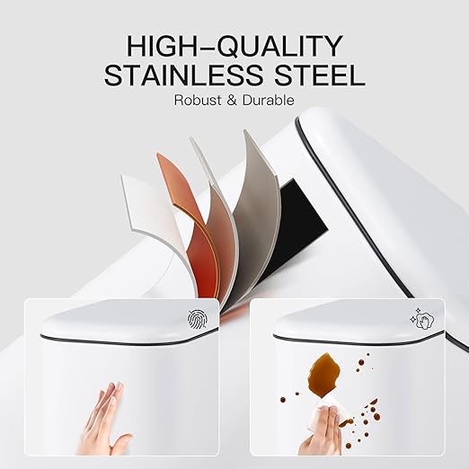Bathroom Trash Can with Lid, 12L/3.2 gal Stainless Steel Step Trash Can, Slim Small Wastebasket with Removable Inner Bucket for Toilet Bedroom Office